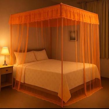 Imagem de Mosquiteiro casal box com armação estilo palácio, cortinado volta ao mundo, abertura lateral prática para cama dupla (LARANJA)