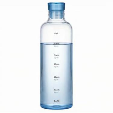 Imagem de LCUQOTI Garrafa esportiva de plástico de 740 ml, garrafa de água com marcador de tempo, garrafa esportiva à prova de vazamento para academia, escola, escritório, viagens (azul, 740 ml)