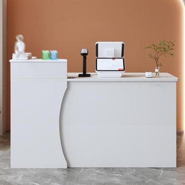 Imagem de Mesa de recepção branca de 100 cm com gaveta bloqueável - balcão frontal com economia de espaço para casa e escritório