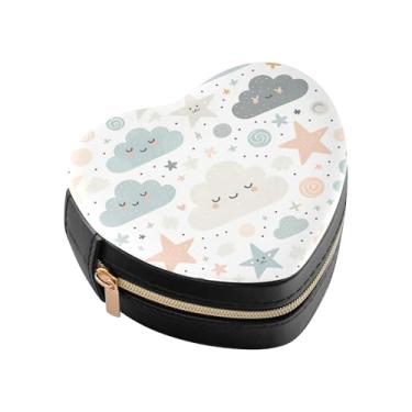 Imagem de Burbuja Caixa de joias em forma de coração com nuvens de estrelas, mini estojo de viagem para mulheres e meninas, organizador portátil de armazenamento para brincos, anéis, colares e pulseiras