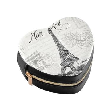 Imagem de Burbuja Caixa de joias em forma de coração da Torre Eiffel, mini estojo de viagem para mulheres e meninas, organizador portátil de armazenamento para brincos, anéis, colares e pulseiras