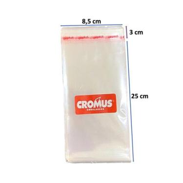 Imagem de Saco Plástico Adesivado 8,5x25+3cm Transparente Cromus Com 500 Unidade