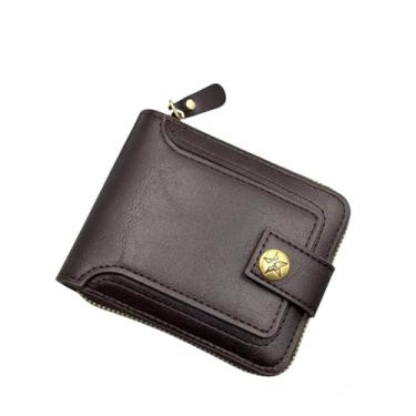 Imagem de Carteira masculina vintage de couro sintético – Design dobrável de grande capacidade com 10 compartimentos para cartão, bolso com zíper e fecho de fivela, Marrom escuro, Vintage