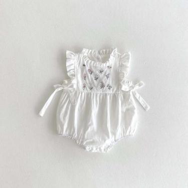 Imagem de Macacão Sem Mangas Para Bebê Menina Com Bordado Floral E Laço Lateral,