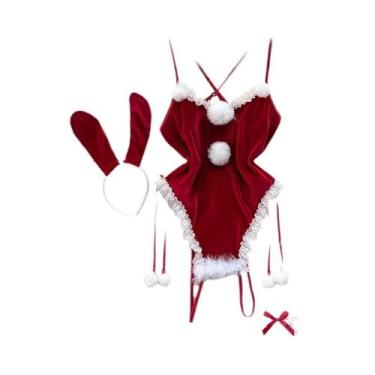 Imagem de Macacão Cosplay Sexy De Coelhinha Vermelho Sem Costas Com Cadarço E Ci