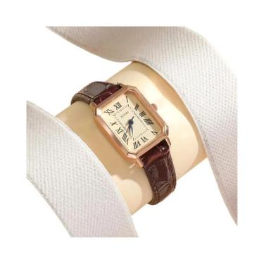 Imagem de Relógio De Quartzo Retro Feminino Em Couro PU Com Números Romanos, Est