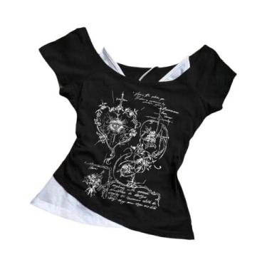 Imagem de Camiseta Gráfica Gótica 2K Para Mulheres, Manga Longa, Estilo Vintage 