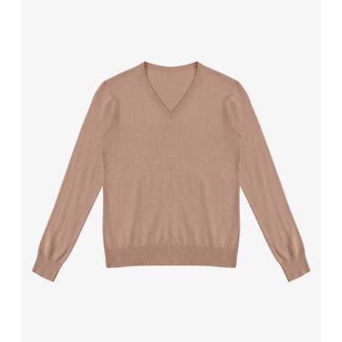 Imagem de Sueter Feminino Gola V Em Tricot Rovitex Marrom, P, Marrom