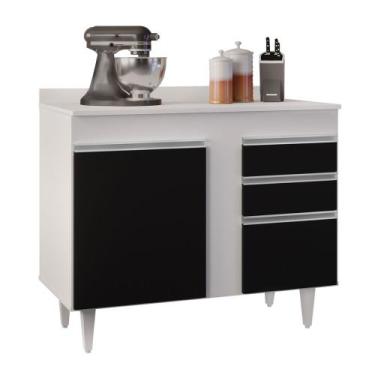 Imagem de Balcão de Cozinha Lavanderia Com Tampo 02 Gavetas Bia Branco e Preto 1