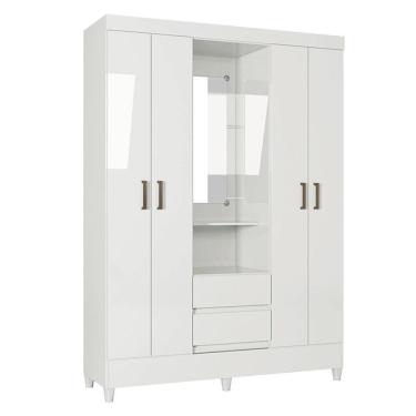 Imagem de Guarda Roupa Solteiro 4 Portas Com Pés Capelinha Fit Branco Brilho - Santos Andirá