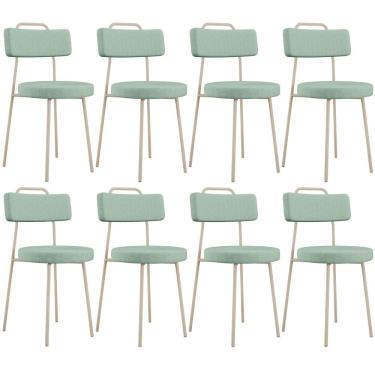 Imagem de Kit 08 Cadeiras Decorativa Estofada Para Sala De Jantar Barcelona Arena L02 Linho Verde Menta - Lyam Decor