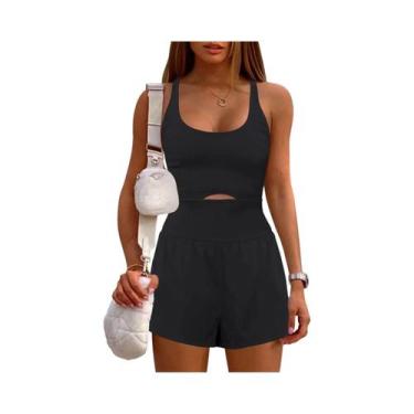 Imagem de Macacão Feminino Sem Mangas De Cintura Alta Em Cor Sólida Para Yoga E 