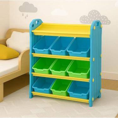 Imagem de Estante Organizador Infantil Com Gavetas E Nichos Estante Colorida Brinquedos Livros E Acessorios Meninos