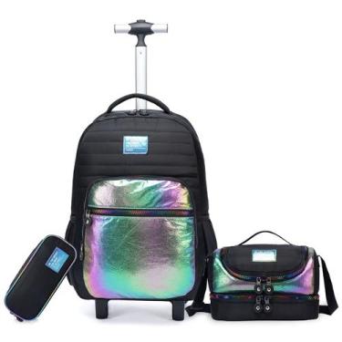 Imagem de Kit Mochila de Rodinhas Escolar Lancheira Térmica Estojo Duplo Trekker