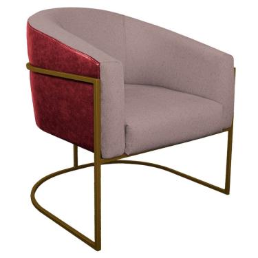 Imagem de Poltrona Luiza Base De Ferro Dourado Vermelho E Linho Rosê