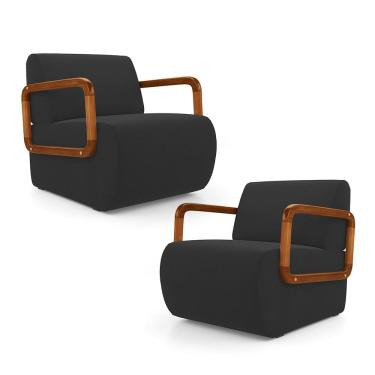 Imagem de Kit 02 Poltronas Decorativas Orgânica Living Kavya Veludo Preto - Abmaza