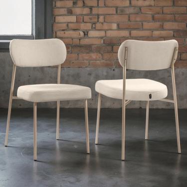 Imagem de Kit 02 Cadeiras Sala de Jantar Lavínia Estofada Base Champagne Bouclê Bege - Abmaza