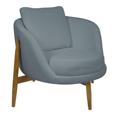 Imagem de Poltrona Decorativa Austin Base Madeira Bouclé Azul Claro - Nexta Casa
