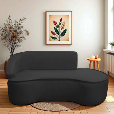 Imagem de Divã Recamier Curvo Sala De Estar Recepção Marrocos 200cm Lado Direito Bouclé Preto