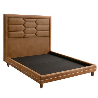 Imagem de Cama Queen Pés Madeira Otto Com Cabeceira Roma Corano Caramelo Bouclé Off White - Nexta Casa