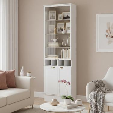 Imagem de Cristaleira Milla 2 Portas MDF com Dobradiças e Vidro Moderno Branco para Sala de Estar