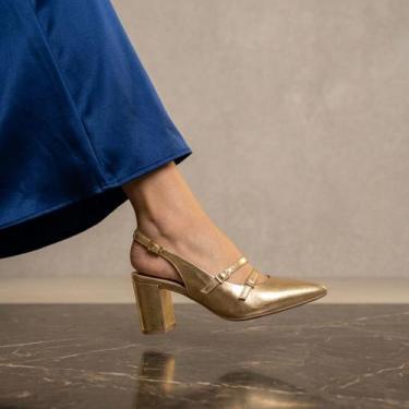 Imagem de Scarpin Slingback Feminino Beira Rio Dourado Salto Grosso 4241.234, 37