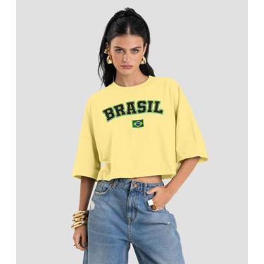 Imagem de T- Shirt Feminina em Meia Malha Brasil Dianna Amarelo, P, Amarelo