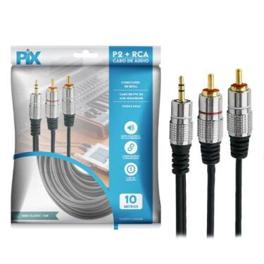 Imagem de Cabo p2 + 2rca fitz - p2 estereo x 2 rca macho - plug metal - 10 metro