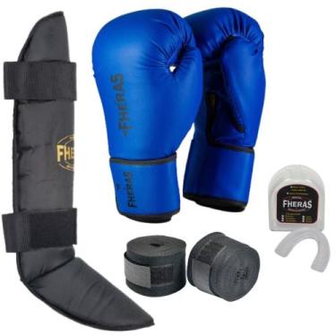 Imagem de Kit  Muay Thai e Boxe Luva, Bandagem, Protetor Bucal e Caneleira Fhera
