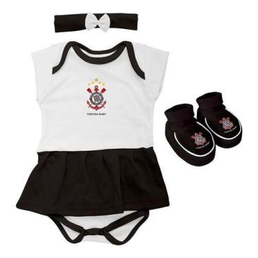 Imagem de Body Corinthians Bebe + Pantufa + Lacinho Menina Oficial - Branco - GG