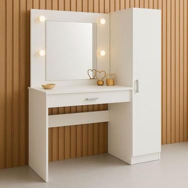 Imagem de Penteadeira Camarim com Espelho e Iluminação 1 Porta e 1 Gaveta Branco