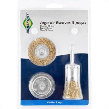 Imagem de Escova De Aco Jogo Brasfort Aco Latonado Com 3 Pecas - Circular 50Mm -