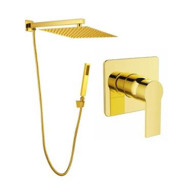Imagem de Kit Ducha Quadrada 20x20 Slim com desviador + Acabamento para registro