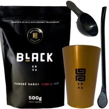 Imagem de Kit Tereré Black Erva Mate Copo Caldereta Dourado Bomba Clássica Preta