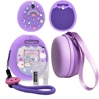 Imagem de JCHPINE Hard Carrying Case and Silicone Cover Compatible with Tamagotchi Pix Interactive Virtual Pet Game Machine, Screen Film Protector for Tamagotchi Pix Accessories (Purple)