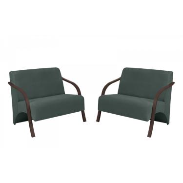 Imagem de Kit 2 Poltronas Namoradeira 2 Lugares Vênus D Salla Suede Braço Madeira