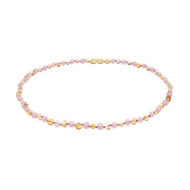 Imagem de Colar âmbar genuíno do Mar Báltico feito com quartzo rosa limão polido 33 cm (13 polegadas), Âmbar Báltico, Não conhecido