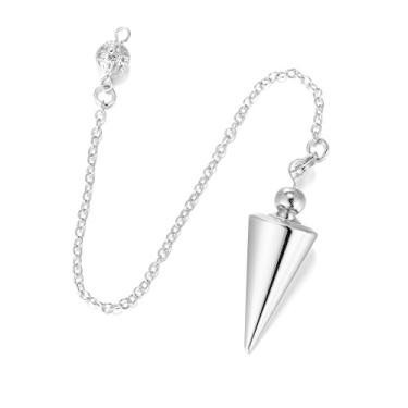 Imagem de PESOENTH Corrente de pêndulo de cobre com pêndulo de adivinhação de reiki cura, pingente de equilíbrio de meditação de ponto de bobina espiral prata (prata (cone sólido))