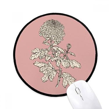 Imagem de Flower Plant Tapete de mouse preto e branco crisântemo tapete redondo de escritório para computador