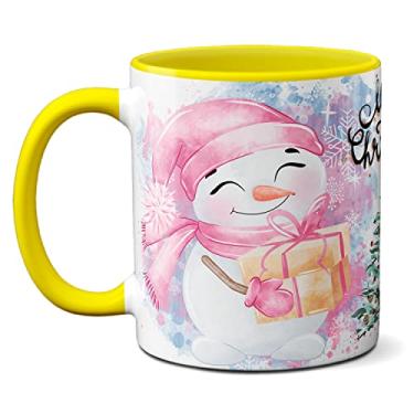 Imagem de Caneca Fofa Boneco De Neve Merry Christmas Papai Noel (Amarela)
