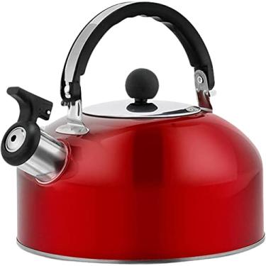 Imagem de REJOON Chaleira de aço inoxidável com apito - chaleiras de chá de fogão para fogão de halogênio fogão a lenha | Chaleira de apito alto para água de chá café (cor: Pred)