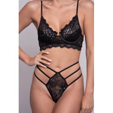 Imagem de Conjunto Renda Lingerie Sexy Preto Calcinha Fio - True Body Lingerie