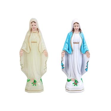 Imagem de Estátua da Virgem Maria, Nossa Senhora Estátua Fátima 10 cm Brilha no Escuro Estátua Nossa Senhora da Graça Estatuetas Religiosas Católicas Luminosas para Decorações do Dia das ães