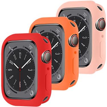 Imagem de 3 Pack Capa de Silicone para Apple Watch não com protetor de tela 40mm,ALMNVO TPU Capa de Proteção Case para iWatch Série 6 Série 5 Série 4 SE,Areia vermelha+laranja+rosa