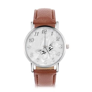 Imagem de Relógio de quartzo com pulseira de couro PU da moda 3 cores, relógios de pulso femininos analógicos(Brown)