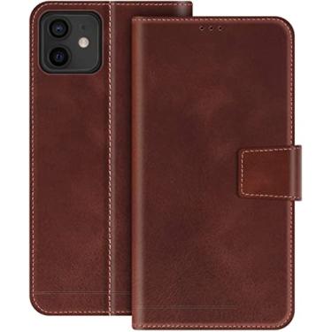 Imagem de COOVS Capa de couro premium compatível com iPhone 12, compatível com iPhone 12Pro, capa carteira com slots para cartão capa móvel flip capa TPU capa à prova de choque (cor: marrom)