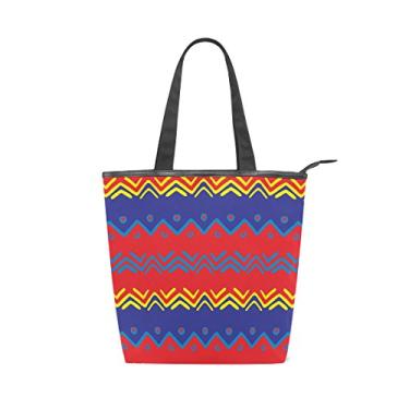 Imagem de Bolsa feminina de lona durável, cor brilhante, estilo boêmio, estampa de arte tribal, bolsa de ombro para compras com grande capacidade