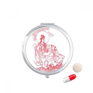 Imagem de Caixa de comprimidos Culture Red Guanyin com estampa de ilustração e bolso para remédios