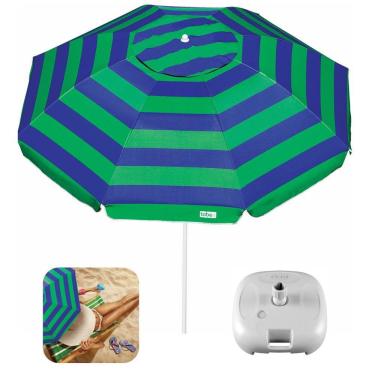 Imagem de Kit Guarda Sol 2m Em Aço Sombreiro Caribe Azul Com Base Plástica Branca - Tobee