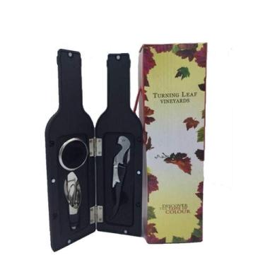 Imagem de Kit Vinho Abridor Saca Rolha Colar Corta Pingo Case Garrafa Turning Leaf Vineyards
